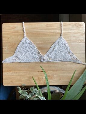 RAGA white cotton Crochet Triangle Bikini bra